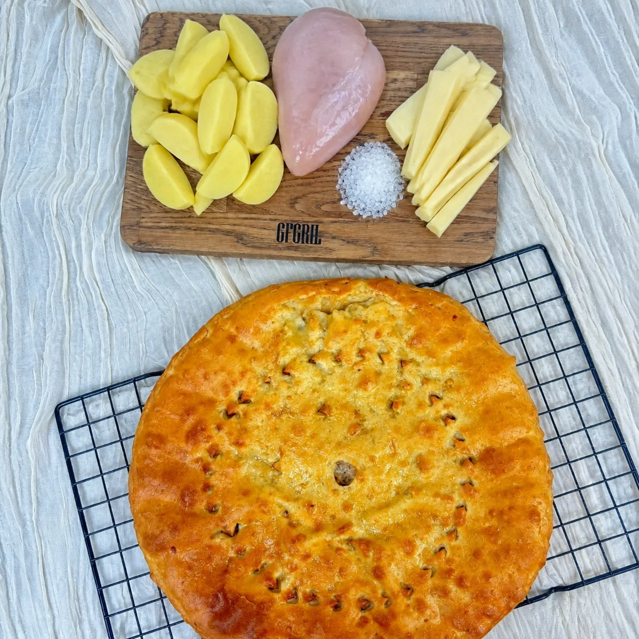 Пирог курица-сыр-картофель